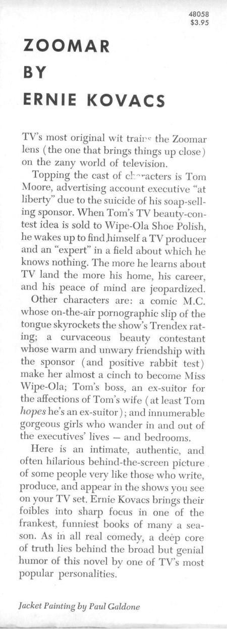 Ernie Kovacs ZOOMAR slipcover blurb